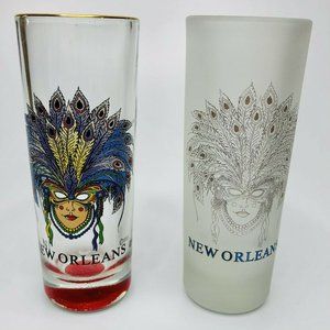 Set of 2 Mardi Gras Masquerade Masks Shot Glasses 2 fl oz Capacity Frosted Clear